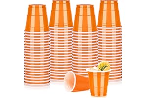 Pineburg 100pack 2oz Plastic Shot Cups, Orange Plastic Shot Glasses, Mini Disposable Cups for Parties Halloween Wedding Party Carnivals Games & Events Supplies (Orange)