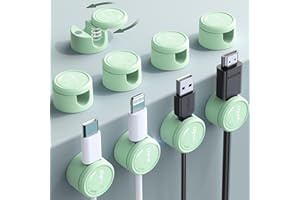 9 Pack Magnetic Cable Clips - Chfeila [Upgraded Twist-Lock] Cord Organizer, [360°Rotating Lid] Cable Management, Adhesive Wire Holder for Home Office Desk Desktop Nightstand Car Table Wall (Green)