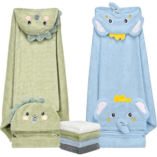 2 Pack Hooded Baby Towels - Ultra Soft 27.5x55 Inch Unicorn & Dinosaur Bath Towels