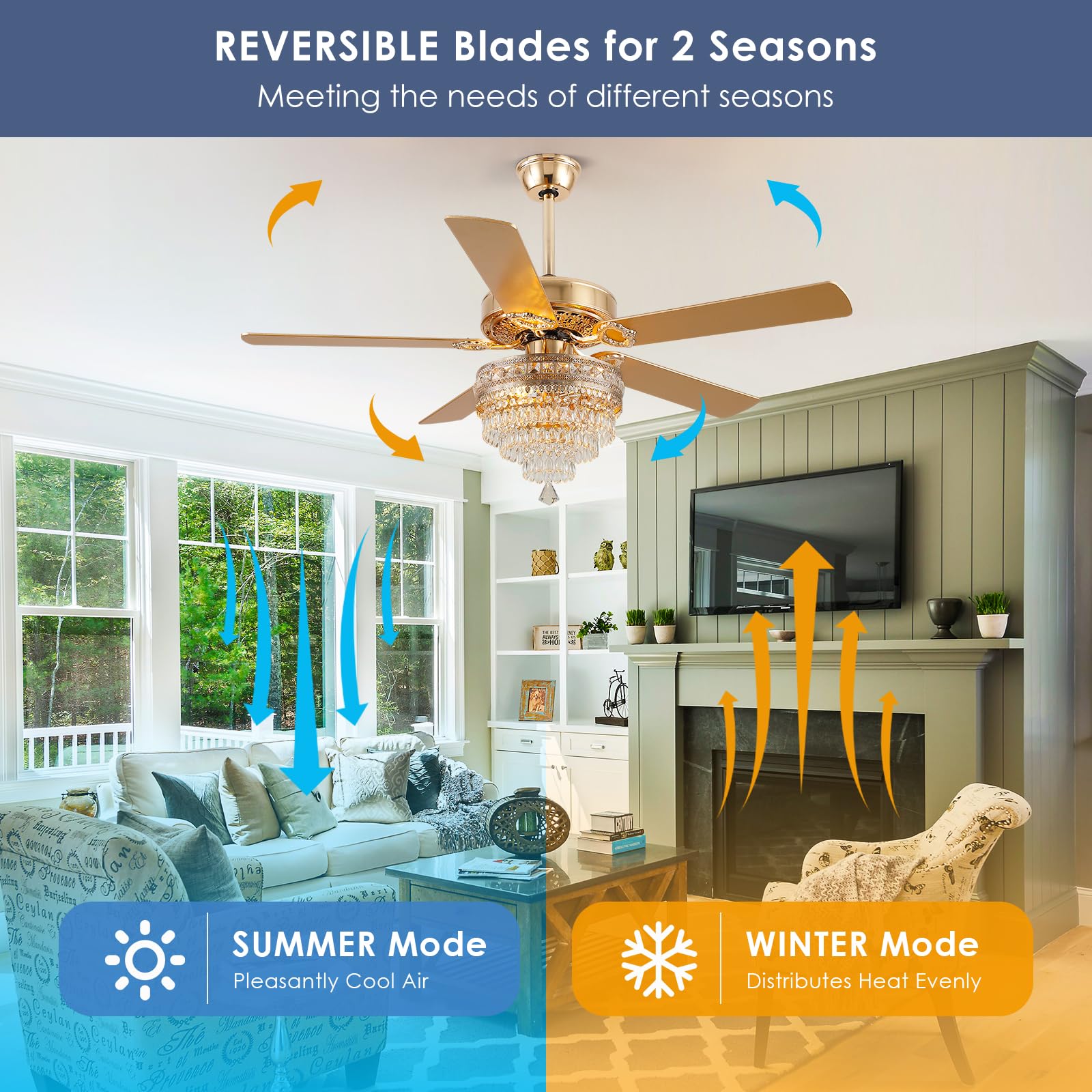 Crystal Ceiling Fan Fandelier with Lights - 52