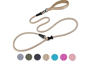 MOTAITY Slip Lead Dog Leash(6ft)，Strong Nylon Rope Leash Anti-Choking Anti-Pull and Outdoor Walking Training Lead for Small Medium Large Dogs (Light Military Tan, 1/2"×6ft)