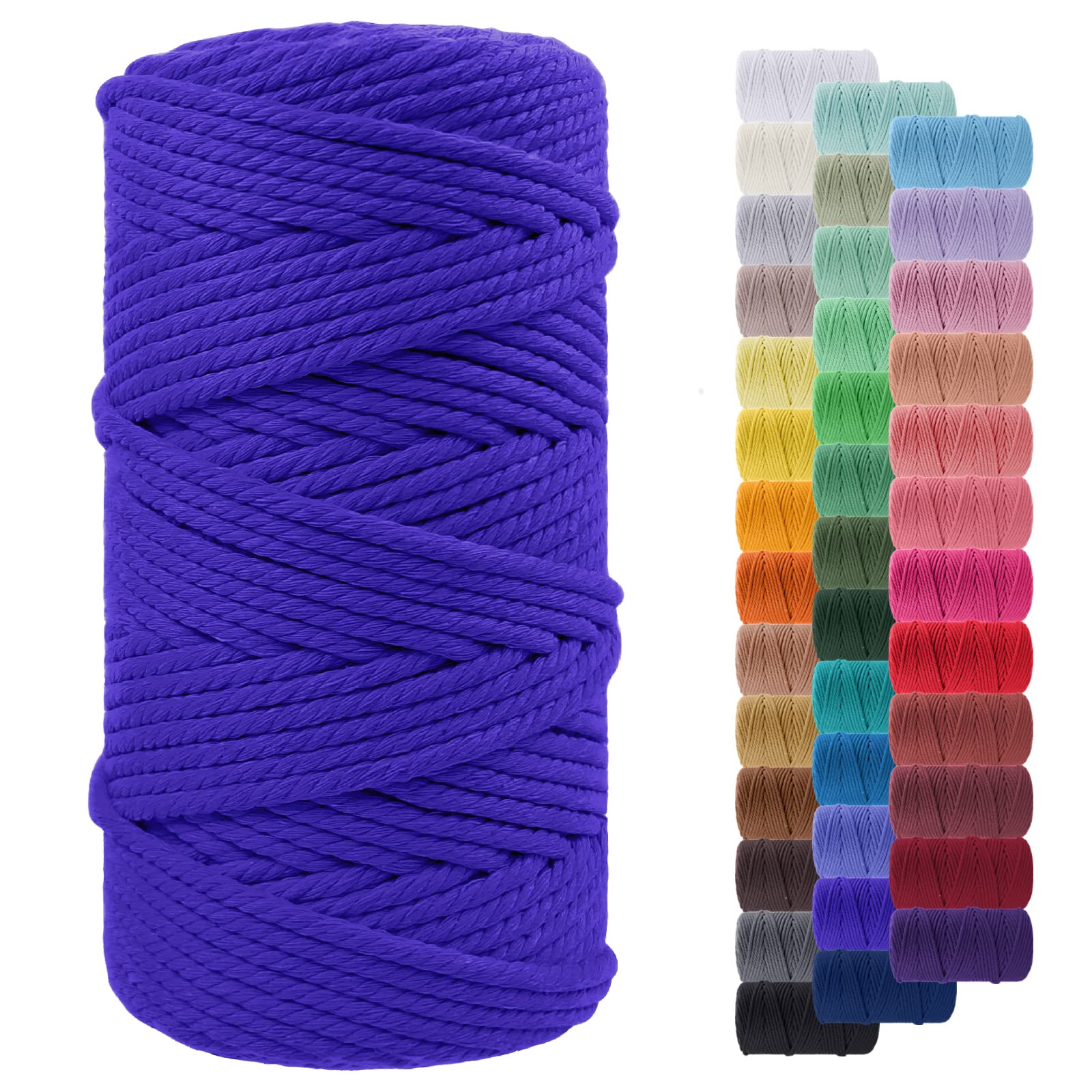 LEREATI Macrame Cord 5mm x 100m, Thick Macrame Rope Yarn Natural Cotton Cord, 4 Strand Twisted Colored String for Wall Hanging Plant Hanger DIY Crafts Boho Decor (Navy Blue)