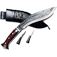 MASUM Kukri Knife, 10-inch Carbon Steel Blade, Rosewood Handle, Black Leather Sheath, 2 Small Knives