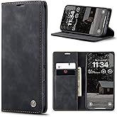 Phernykas Flip Wallet Case for iPhone 17 Air, Leather Magnetic Folio Cover with Card Holder, Kickstand Durable - TPU Shockproof Protective Phone Case - Black