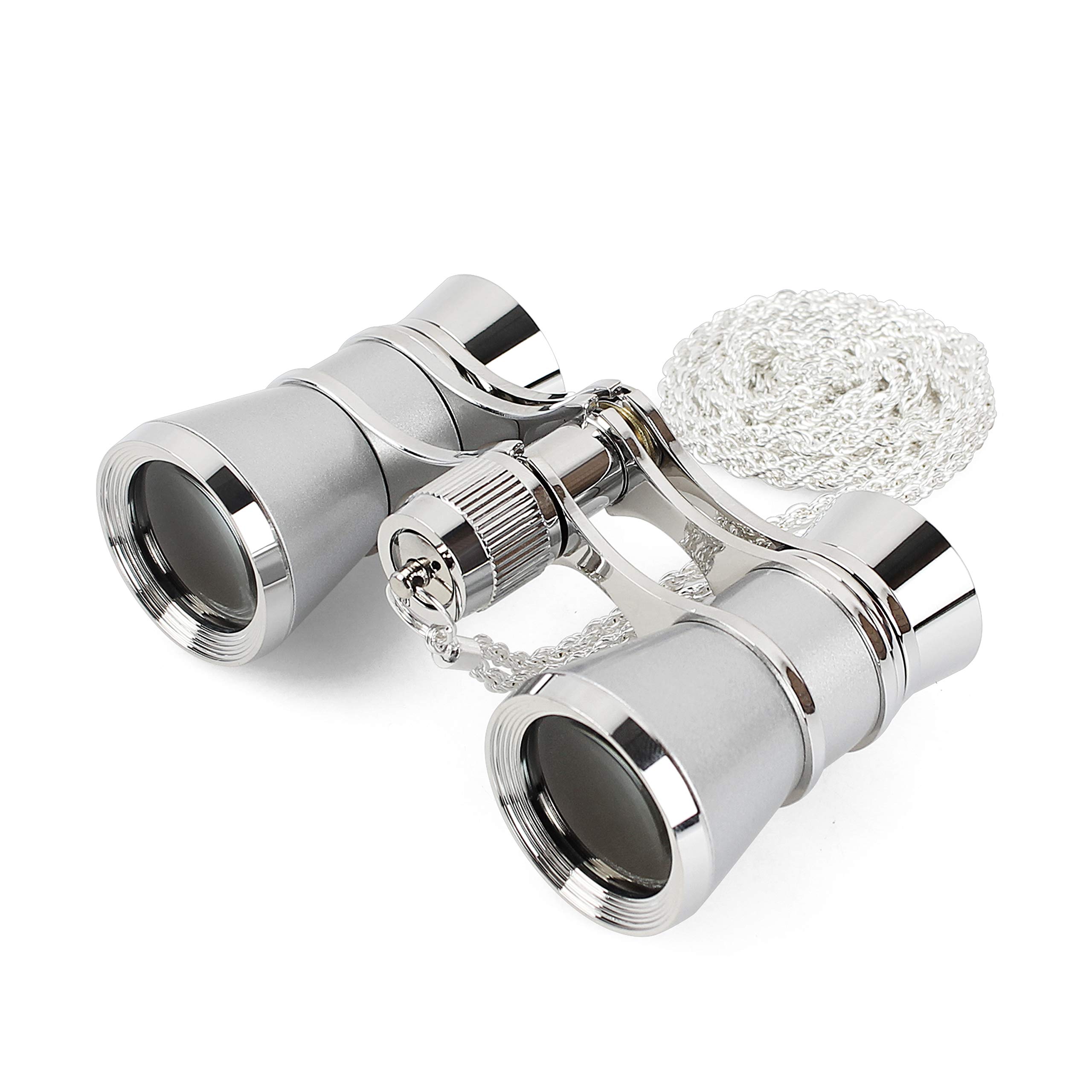 Aomekie Theatre Opera Glasses Binoculars 3X25 with Chain for Concerts Horse Racing Classical(Sliver)