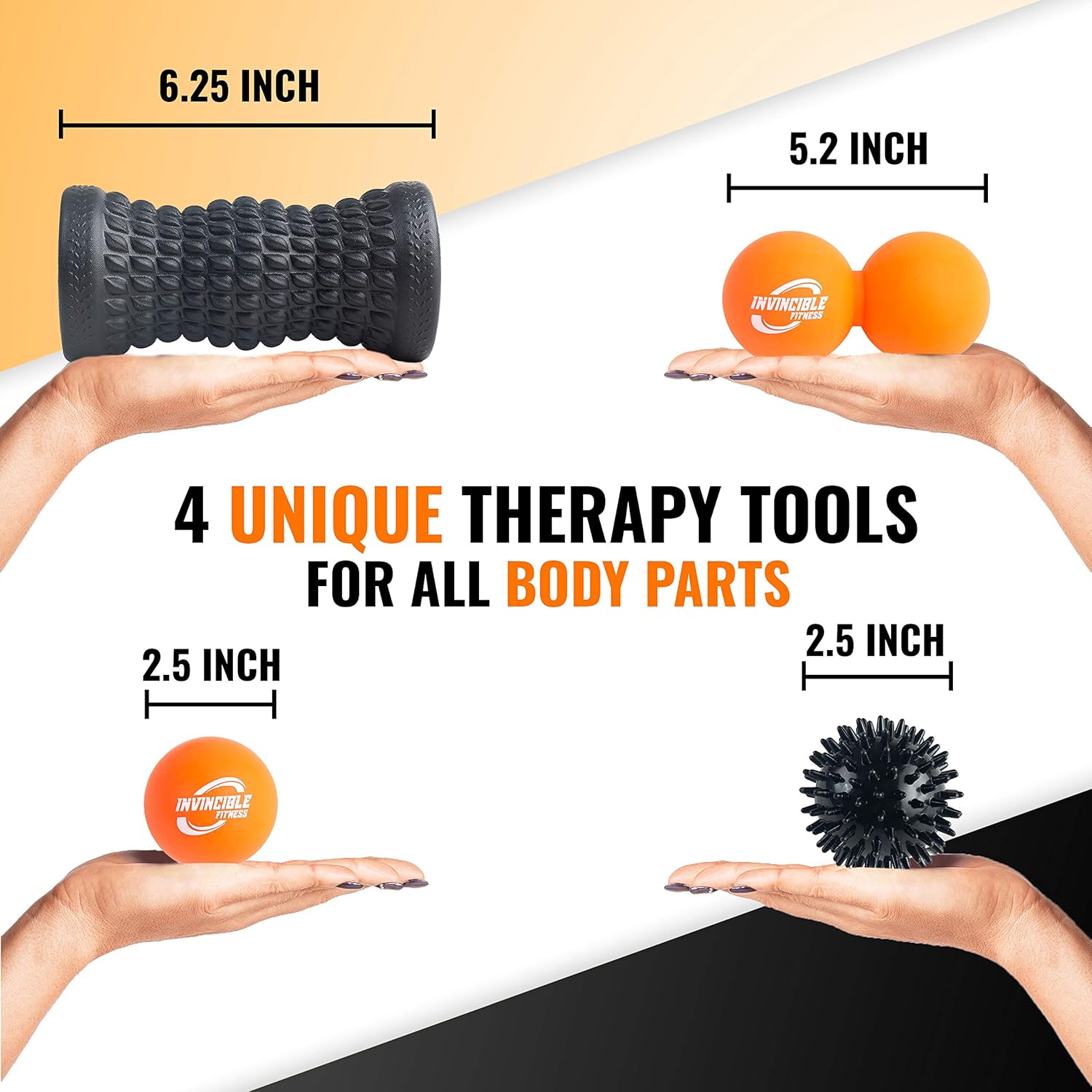 Invincible Fitness Therapy Foot Roller Set, Lacrosse Trigger Point Ball, Double Peanut Lacrosse Massager, Spiky Massage Ball, for Self-Myofascial Release, Deep Tissue, Plantar Fasciitis, Reflexology: Sports & Outdoors