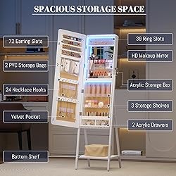 LVSOMT RGB LED Jewelry Mirror Cabinet, Standing