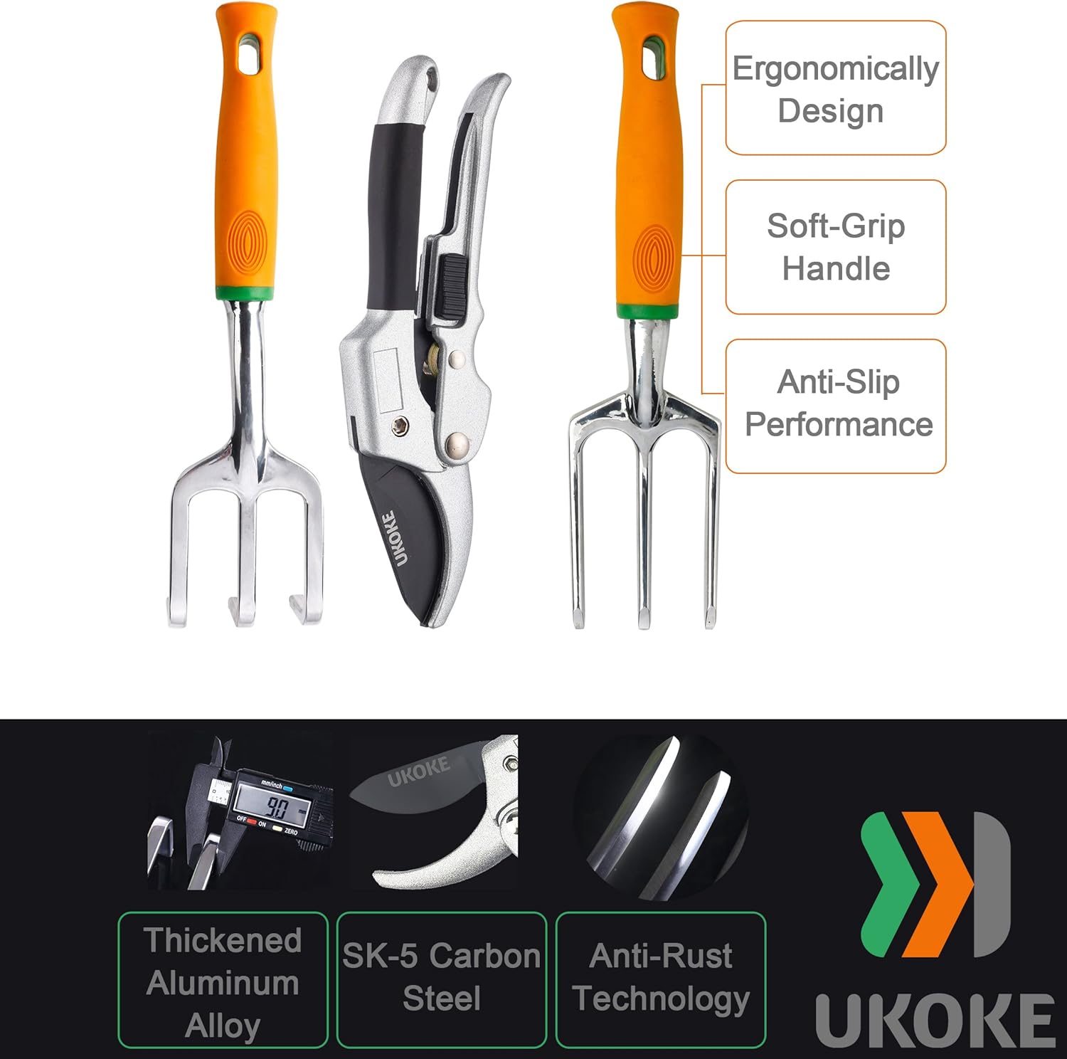 UKOKE Garden Tool Set, 12 Piece Aluminum Hand Tool Kit, Garden Canvas Apron with Storage Pocket, Outdoor Tool, Heavy Duty Gardening Work Set with Ergonomic Handle, Gardening Tools for women men : Garden & Outdoor