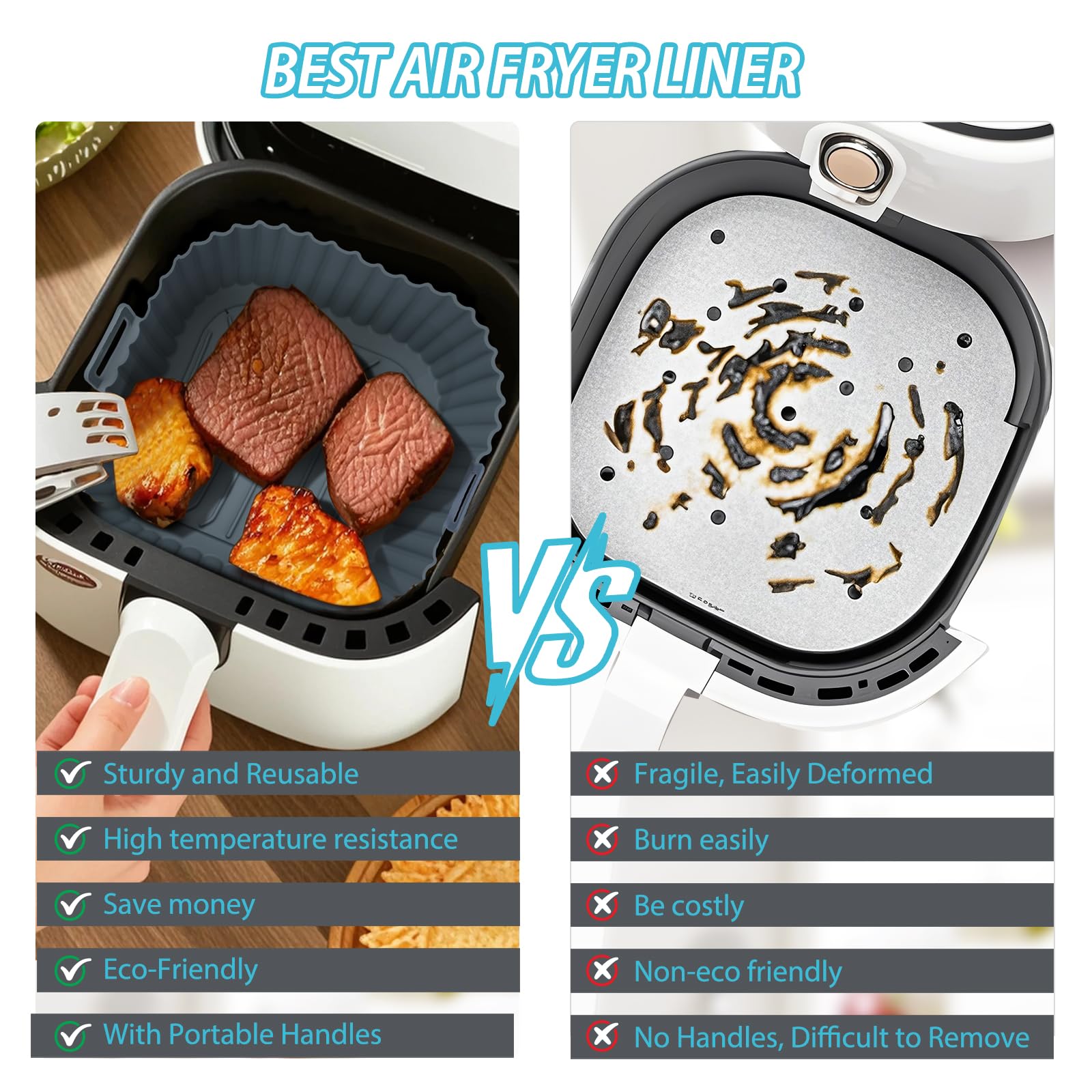 Silicone Air Fryer Liners Reusable 3 PCS, Airfryer Liners, Silicone Air Fryer Basket Liners Square, Food Grade AirFryer Accessories 4-7 QT, Ktchen Gadgets for Pot Oven Liner Baking Tray Pan