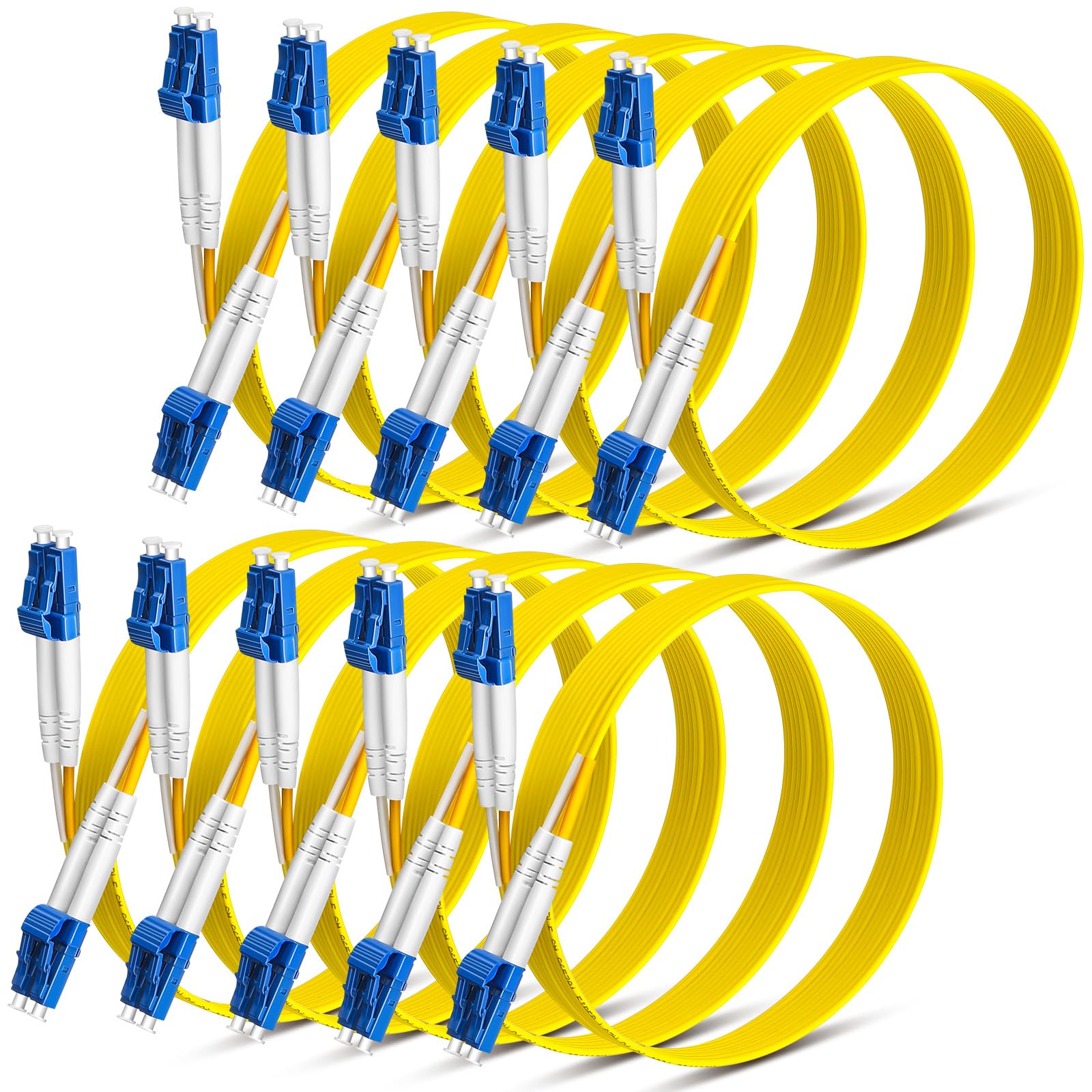 Photo 1 of Threlaco 10 Pack Single Mode Fiber Lc to Lc, 2M/6.56 ft OS2 Patch Cable Duplex, Singlemode Optic Cable, Lszh Fiber Jumper Cord, Yellow SMF