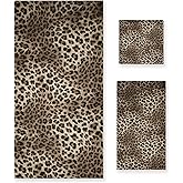 COVASA 3 Piece Brown Leopard Bath Towel Set,Microfiber Decorative Black Cheetah Wild Savannah Animal Skin Print Bathroom Towels,1 Bath Towel 1 Hand Towel for Bathroom Kitchen,1 Washcloth for Face