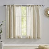 Home Brilliant Linen Look Semi Sheer Net Curtains 54x45 Set of 2 45 Drop