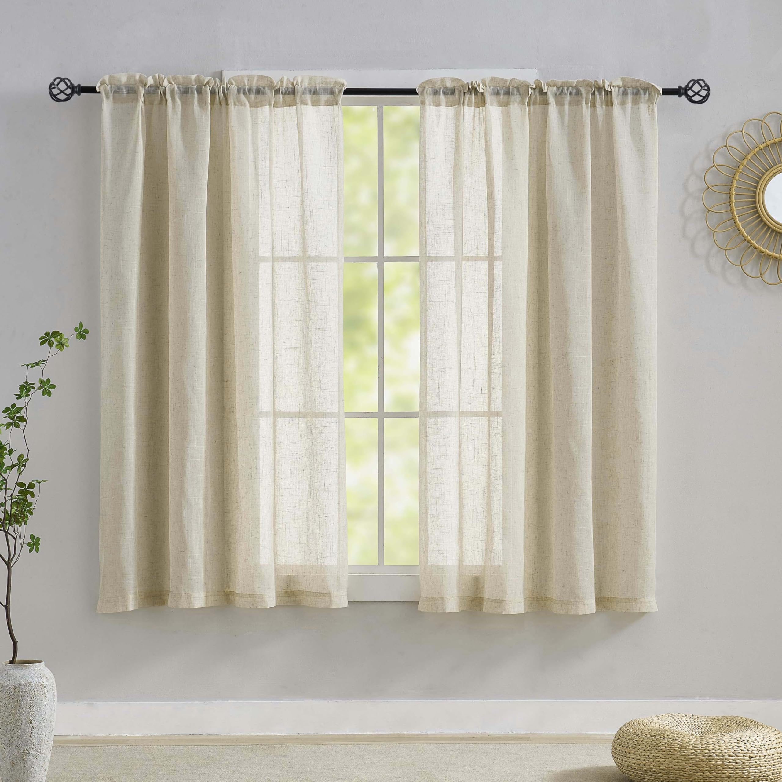 Home Brilliant Net Curtains Soft Natrual Linen Sheer Curtains Premium Window Drapery for Bedroom, 2 Panels, 63 inches Drop