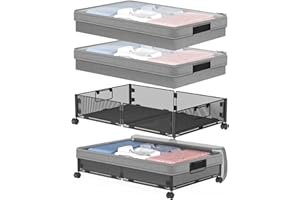 VyGrow Under Bed Storage with Wheels 2Pack & Removable Dust Bags 2Pack, Metal Under Bed Shoe Storage, Tool-free Assembly Unde