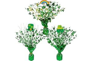 Winlyn 3 Pcs St. Patrick's Day Shamrock Spray Centerpieces Green Metallic Foil Shamrock Centerpieces Gleam 'N Burst Centerpieces Balloon Weight Centerpieces for St. Patty's Day Party Table Decorations
