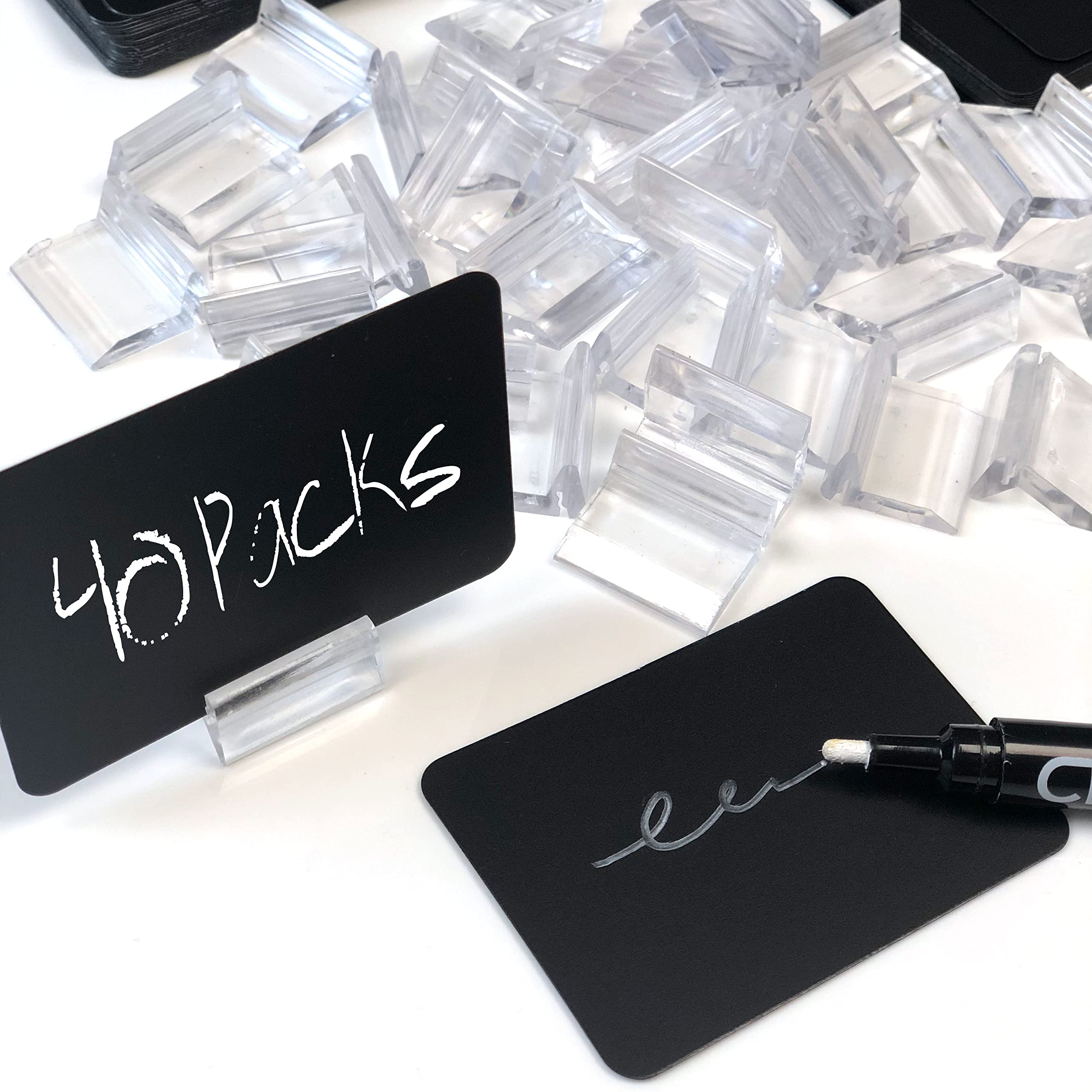 Pack of 40 Reusable Synthetic Boards + 40 Elegant 25mm Bases + Liquid Chalk Pen