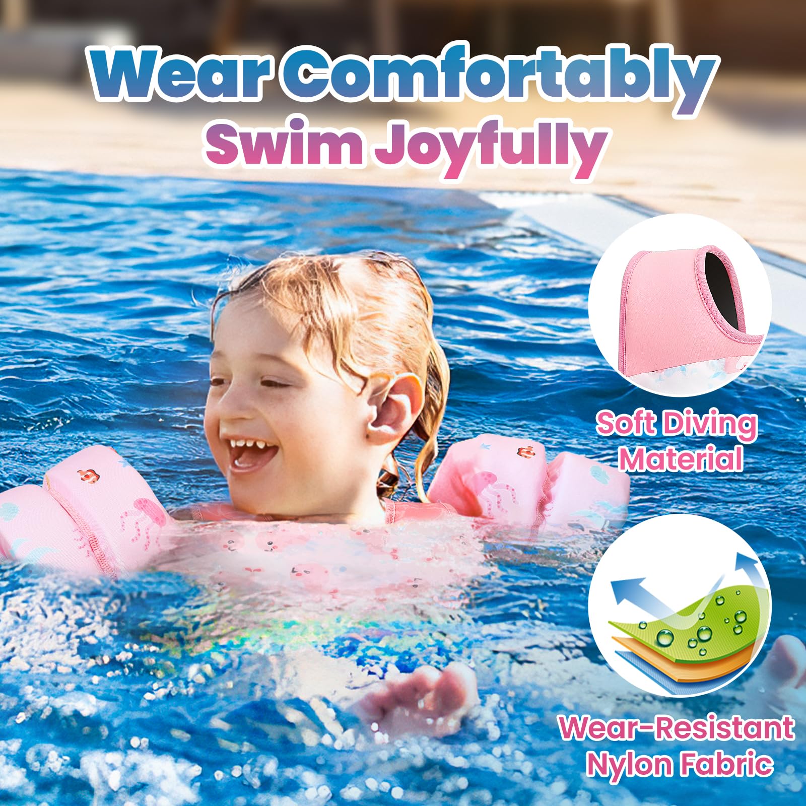 HeySplash Swim Vest for Kids, Toddler Pool Floaties, Children Swimming Vest with Adjustable Strap, Swim Jacket Water Wing Arm Float, Puddle Sea Beach Boat Jumper Boy Girl Baby