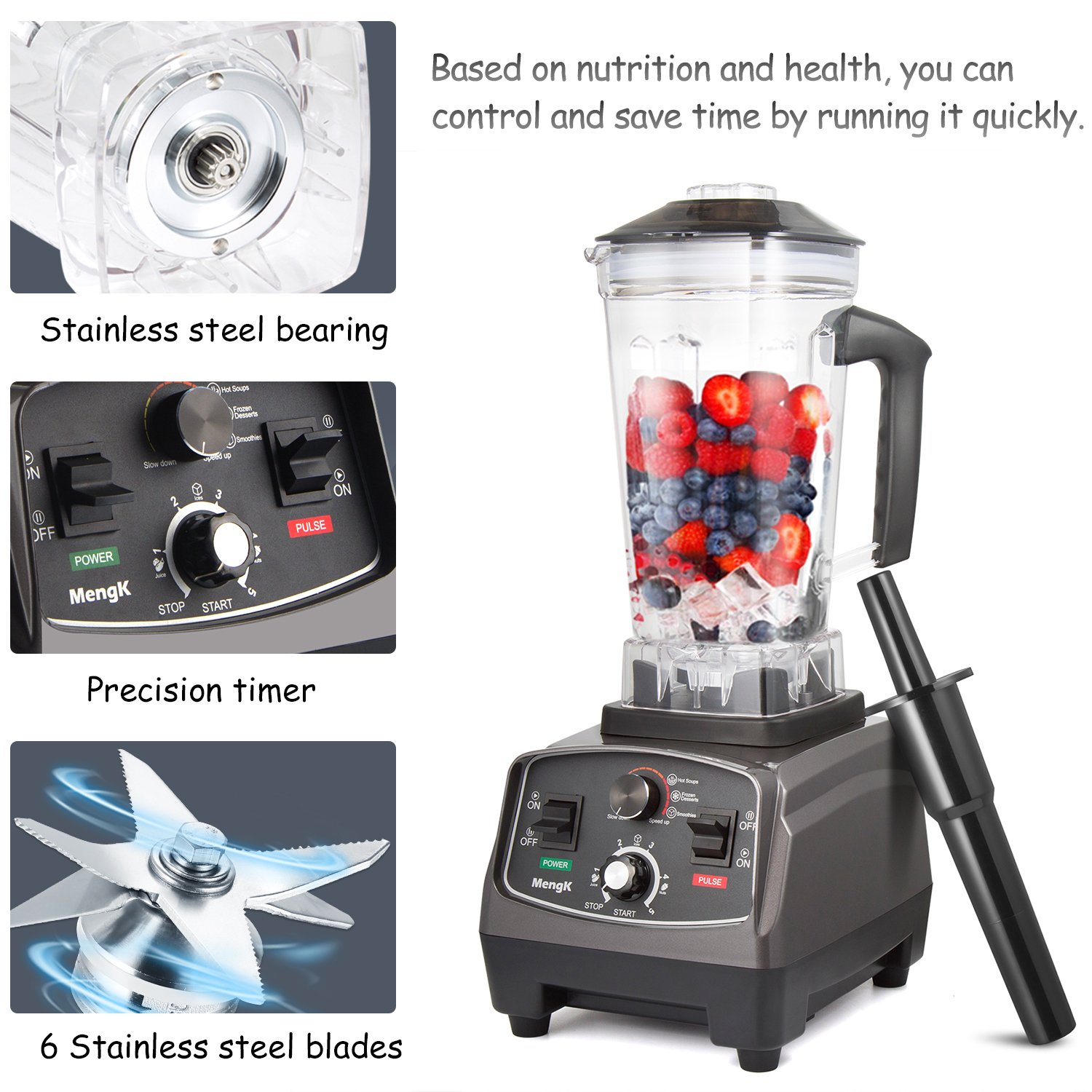 MengK 1400W Blender, Professional Industrial Kitchen Juicer Blenders