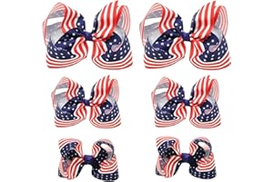 CLIPBAND Usa Bows for Girls,6PCS Hand-made Grosgrain Ribbon Hair Bows Alligator Clips Hair Accessories for Little Teen Toddler Girls Kids (Red White Blue)