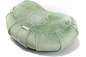 Hihealer Premium Meditation Cushion - Comfortable Floor Pillow for Adult Traditional Crescent Meditation Pillow Yoga Buckwheat Bolster (Green)