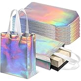 JJUNW 30 pcs Iridescent Gift Bags, Non-woven Reusable Party Bags with Handles 10x8.6x4 in Stylish Holographic Goodie Bag Party Favor Handbag for Birthday Weddings Holiday Shopping