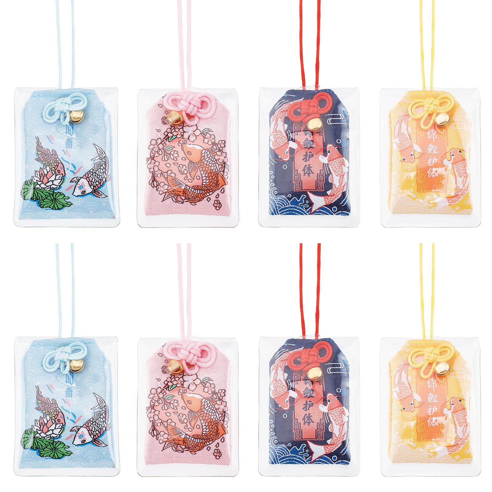WEBEEDY 8 Pcs Japanese Omamori Amulet 4 Styles of Koi Hanging Sachet Charms Shrine Lucky Amulet Good Luck CHarms Sachet for Good Luck Unique Gifts Car Wallet Bag Hanging Ornaments