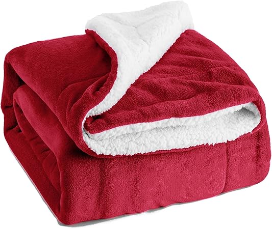 Bedsure Plaid Couverture Polaire Sherpa Rouge 150x200cm