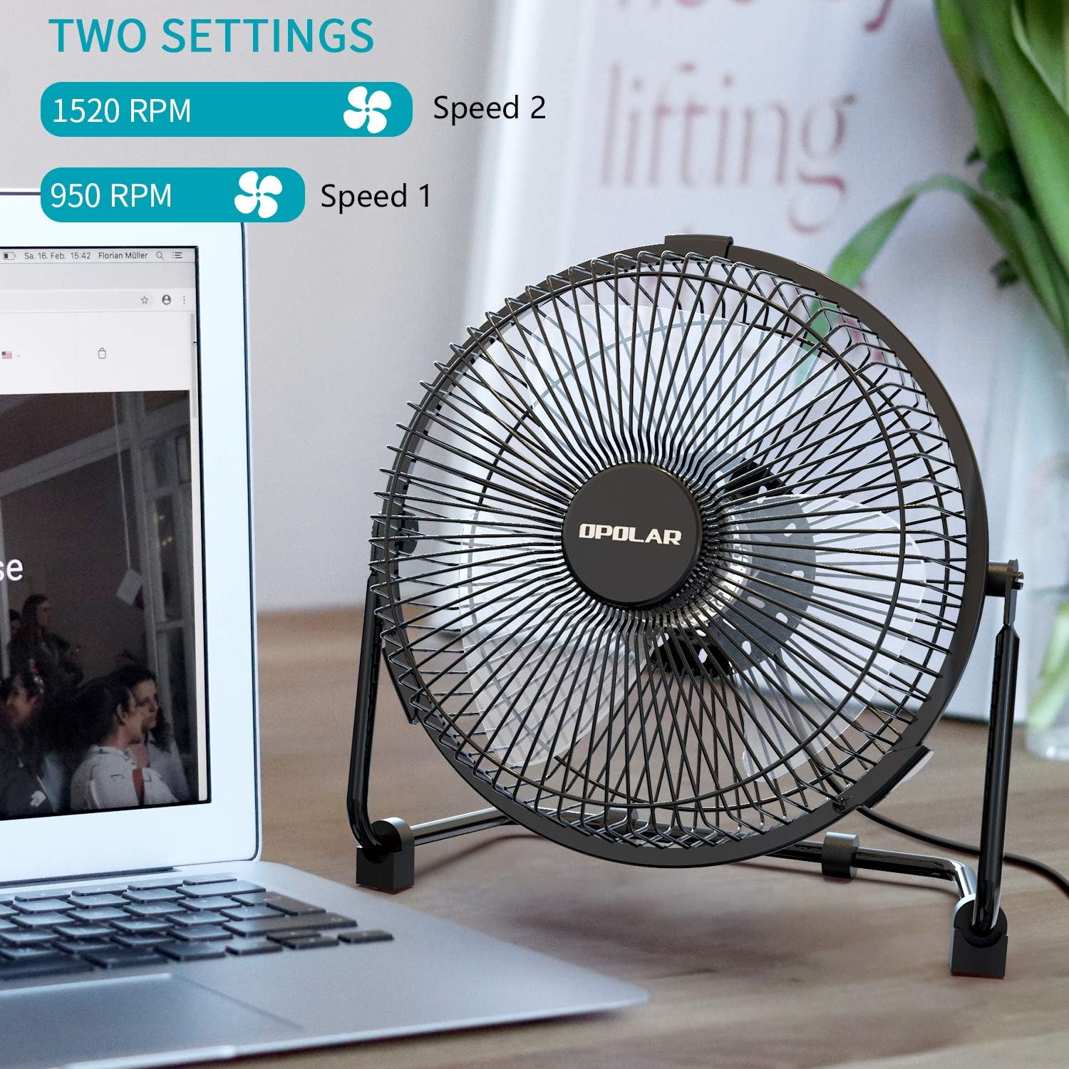 OPOLAR USB Powered Desk Fan with USB plug, 9 Inch Quiet Portable Fan with Enhanced Airflow, 2 Speeds,Perfect Personal Cooling Fan for Home Office Table: Home & Kitchen