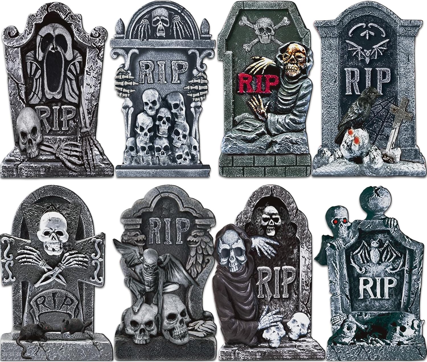 Yard Signs - Halloween Decor Outdoor, 8 Pack Halloween Tombstone Yard Decorations, Waterproof RIP Gravestone with Stakes, Scary Outdoor Halloween Decorations for Cemetery Yard Lawn Garden