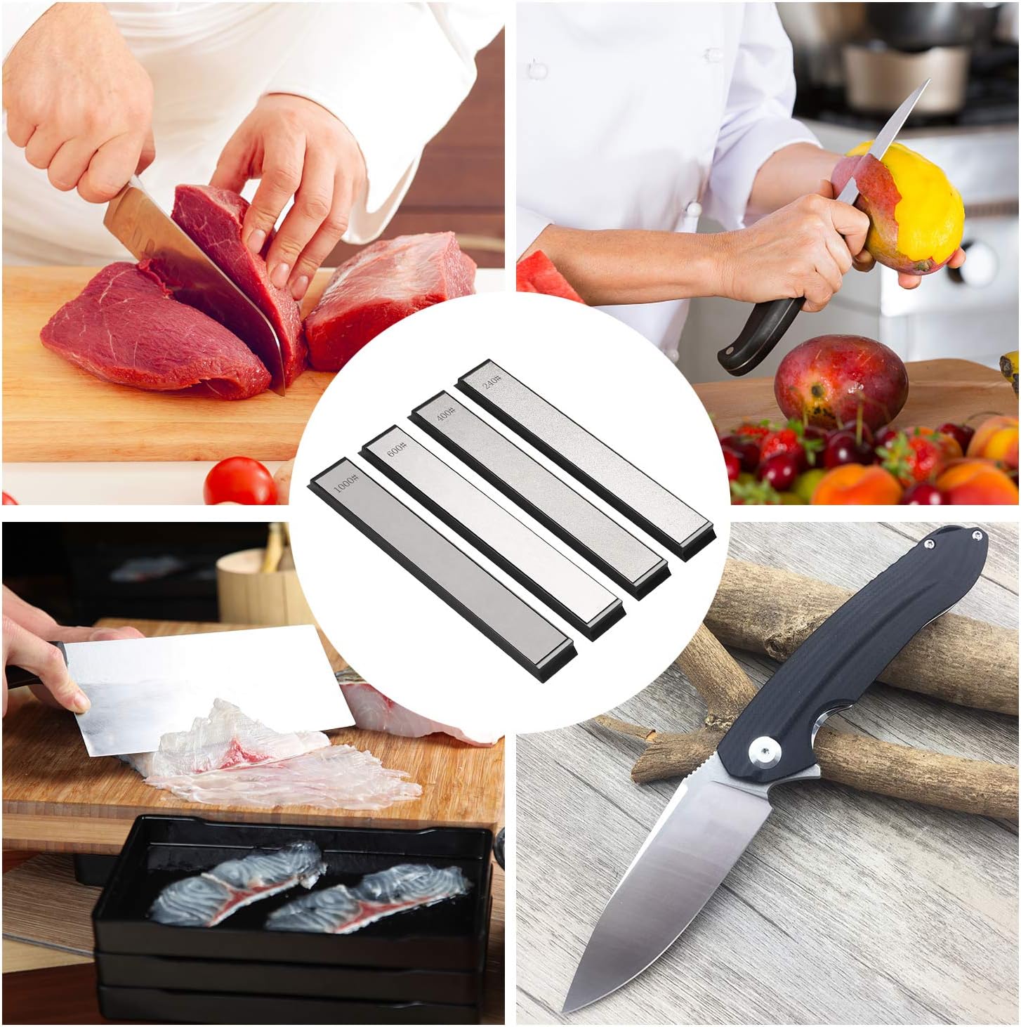 Knife Sharpener Stone Set 4 PCS Grit 240/400/600/1000 Diamond Sharpening Plate, Knife Sharpening Stone for Kitchen Knife Sharpener Professional Sharpening System-stone - - 