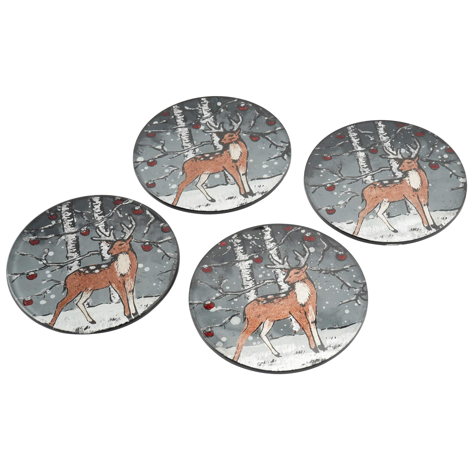 CGB Giftware | Stag Set of 4 Glass Coasters | Winter Stag Range | Christmas | Tableware | GB03445
