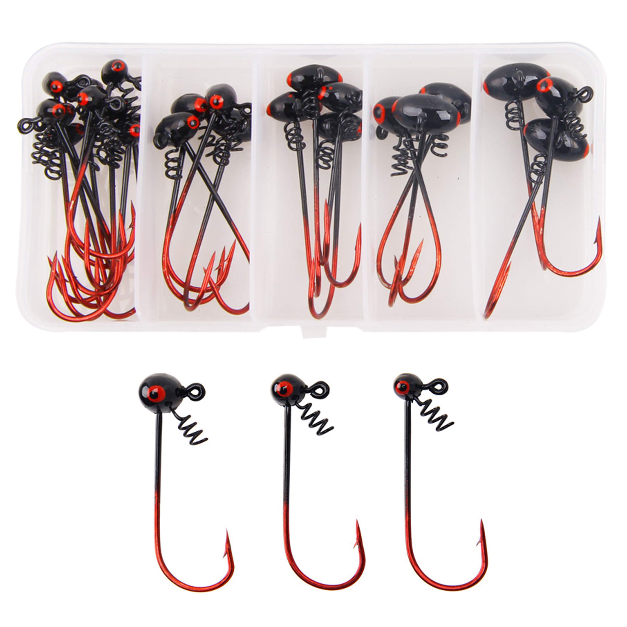 24pcs Football Jig Head Fishing Hooks Set, Shakyhead Fishing Jig Worm Hooks with Screw Lock Ball Jigs Hook for Bass Saltwater Freshwater Fishing 1/4oz 1/8oz 1/16oz