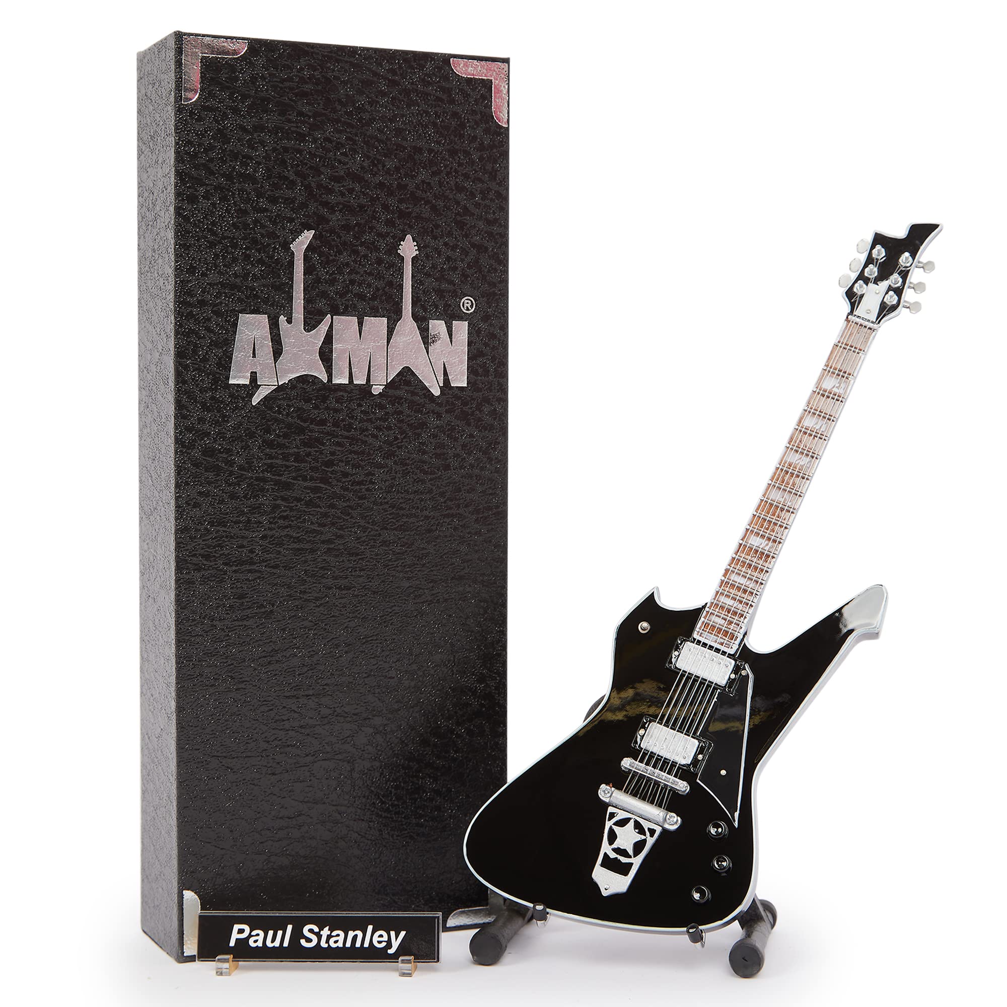 Axman Paul Stanley (Kiss) Miniature Guitar Replica - Music Gifts - Handmade Ornamental 1/4 Scale - Display Box, Name Tag and Miniature Guitar Stand Included