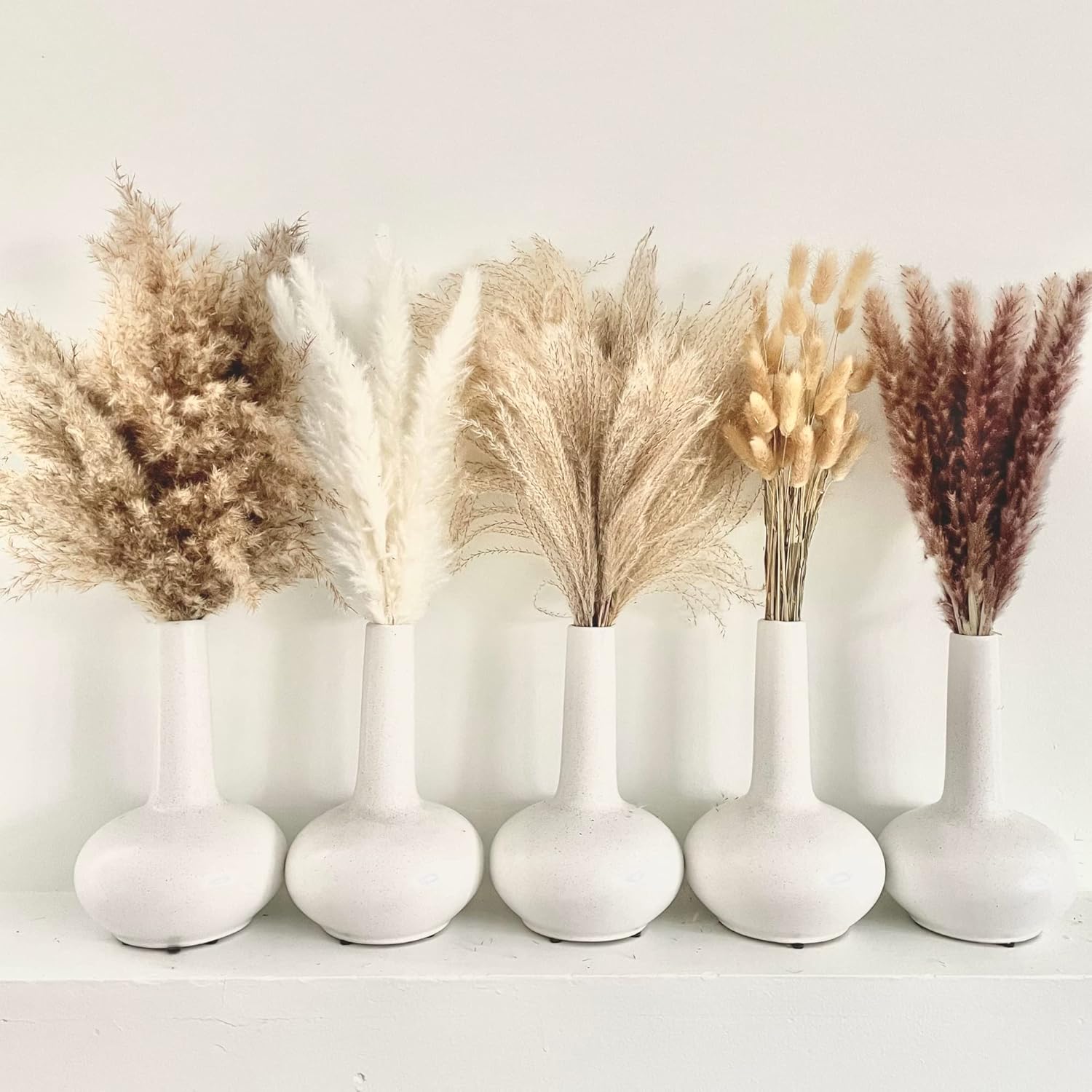 Dried & Preserved Flora - OAKOA 125 PCS Dried Pampas Grass Bouquet - Boho Flowers - Boho Pampas Grass Decor - Bunny Tails Small Pampas Grass - Pompas Floral - Mini White Pampas - - Pampass Grass Bulk - Dried Grass