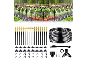 100FT Drip Irrigation System, 1/4 Inch Hose with 360° Adjustable Copper Nozzles – Garden Watering Kit for Lawn, Raised Beds, 