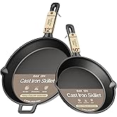 Bakken Cast Iron Skillet Set, 10" & 12" Pre-Seasoned Frying Pans with Even Heat Retention, Versatile for Stove, Oven, Grill & Campfire, Easy-Grip Handles, Hand Wash Only, 4.41 lbs & 6.61 lbs