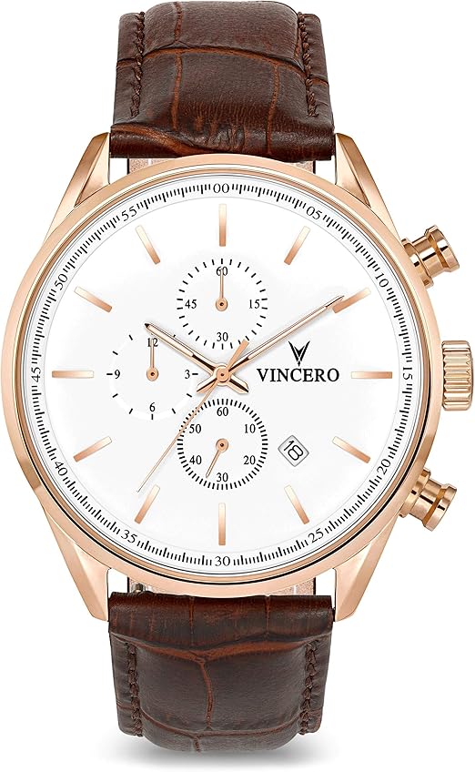 Vincero Luxury Men's Chrono S Wrist Watch Top Grain Italian Leather