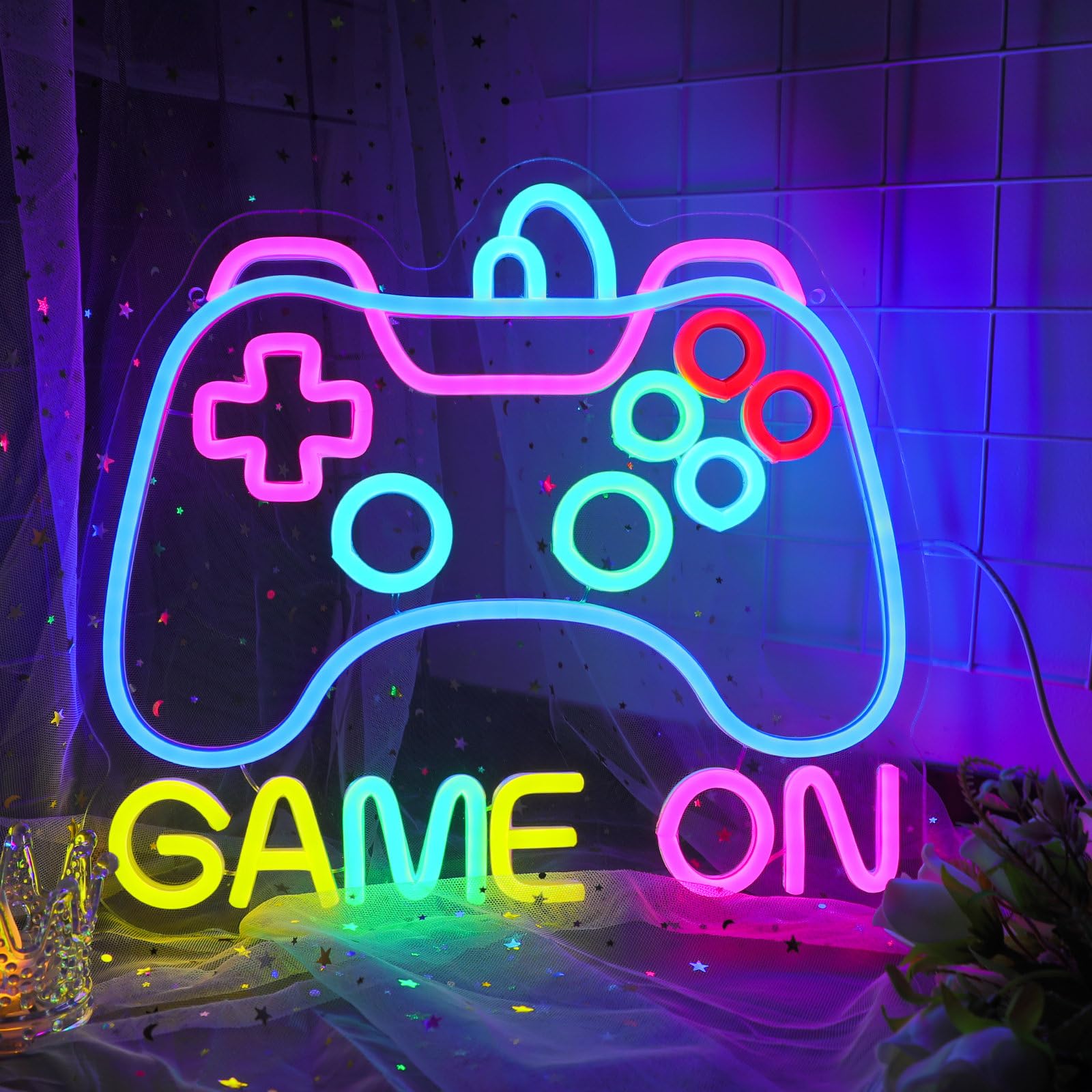 DWOOKE Gaming Neon Sign, Game On Neon Sign for Game Room Decor USB Powered LED Game Controller Neon Lights for Teen Boy Bedroom Decor, Gamer Wall Decor Best Gamer Gifts for Boys, Kids,Teens