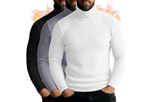 Neer 3 Pack Men's Turtleneck Long Sleeve Shirts Ribbed Sweater Mock Neck Pullover Tops Casual Knit Slim Fit Layer Basic Tee