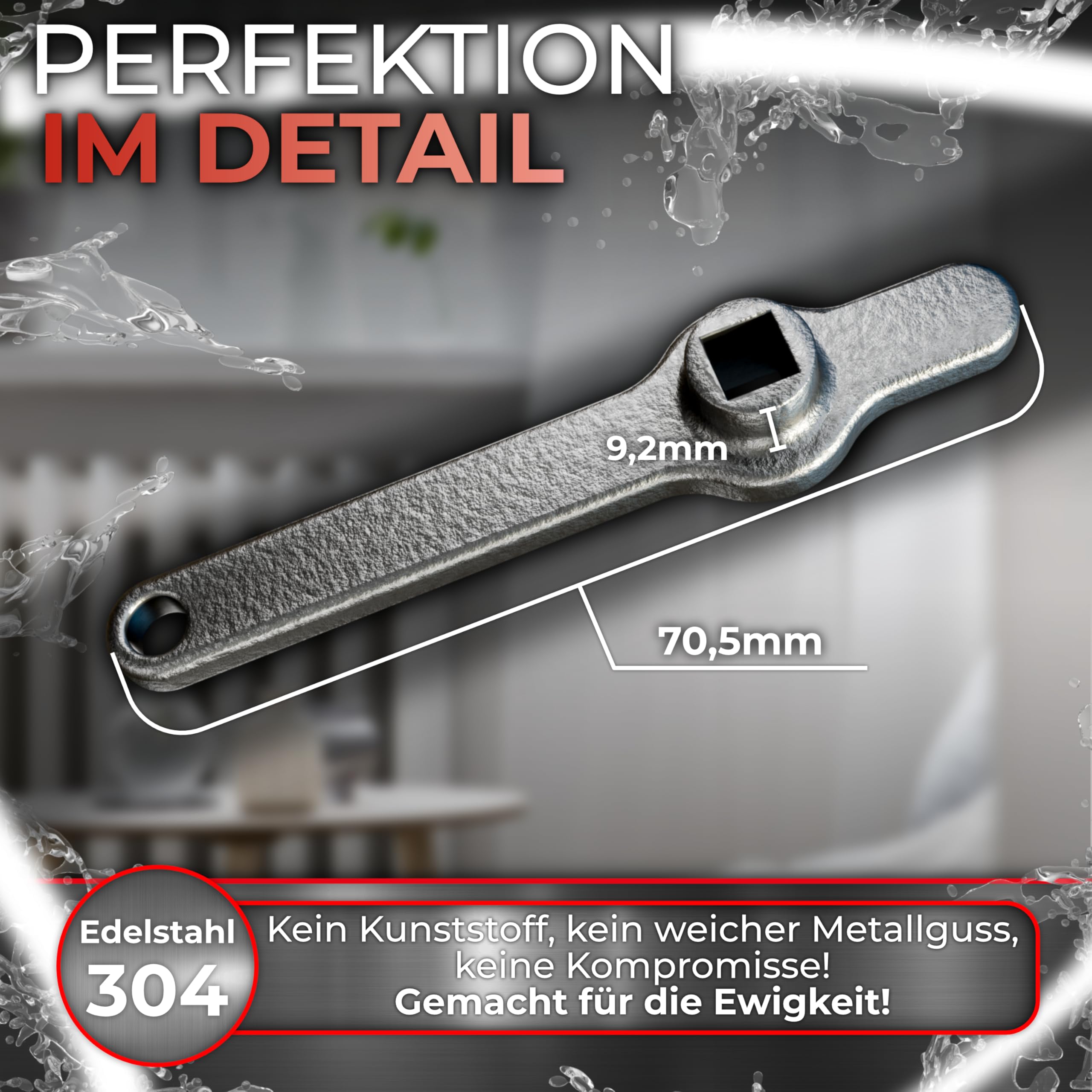 3DHerb Entlüftungsschlüssel, Edelstahl Heizungsschlüssel, Heizkörper Entlüftungsgriff, Vierkantschlüssel, Heizung entlüften, aus hochwertigem Edelstahl - DAS ORIGINAL - 2