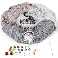 Odoland Extra Large Cat Tunnels for Indoor Cats, Fluffy Cat Bed and Collapsible Donut Cat Tube with 20pcs Cat Toys for Chewin