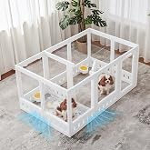 ClimbHope Clear-air Dog Playpen Indoor Acrylic Pen, 24" H, White, 12 Panels | Exclusive Ventilation Design Dog Pen, Two-Zone, Open View, Tool-free Setup, Clear Dog Playpen for Small Dogs, Cats &amp; Puppies