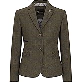Women's Blazer Wool Blend Tweed Herringbone Checkered Tailored Fit Ladies Country Jacket