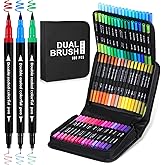 COMNICO 100 Colors Dual Brush Marker Pens, Artist Marker Set with Fine Brush Tip Pen Art Markers for Adults Kids Coloring Books Bullet Journaling Drawing Painting Card Making