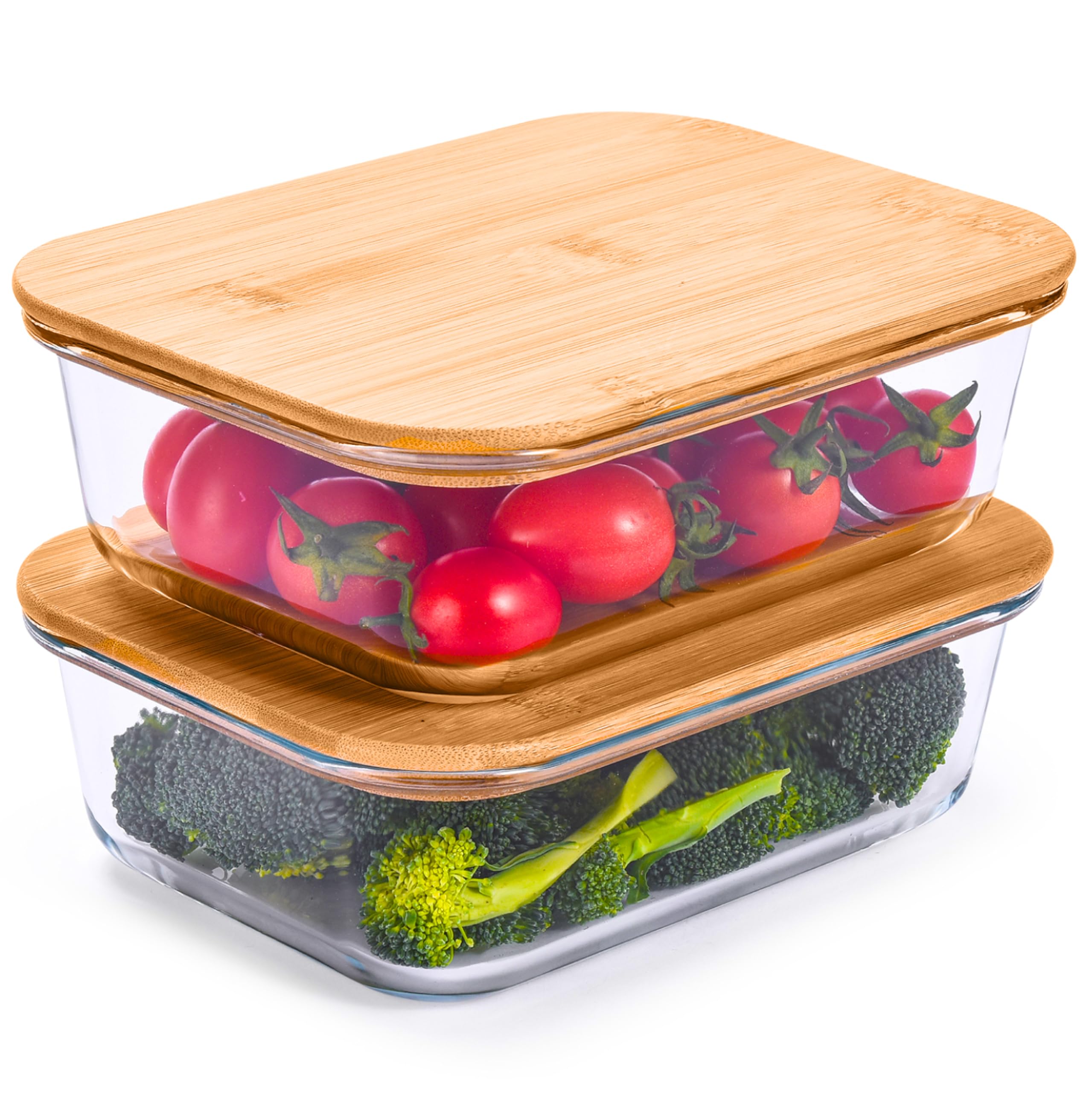 Photo 1 of Prosumer's Choice Glass Food Storage Containers with Bamboo Lids (Pack of 2) - Stackable Meal Prep Container - Airtight Glass Food Containers with Lids - Reusable Lunch Pack - 36 Oz