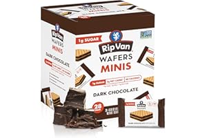Rip Van Wafels Dark Chocolate Mini Wafer Cookies - Healthy Snacks - Mini Keto Cookies - Keto Snacks - Low Carb, Low Sugar (1g), Low Calorie and Vegan Snack - 28 Count
