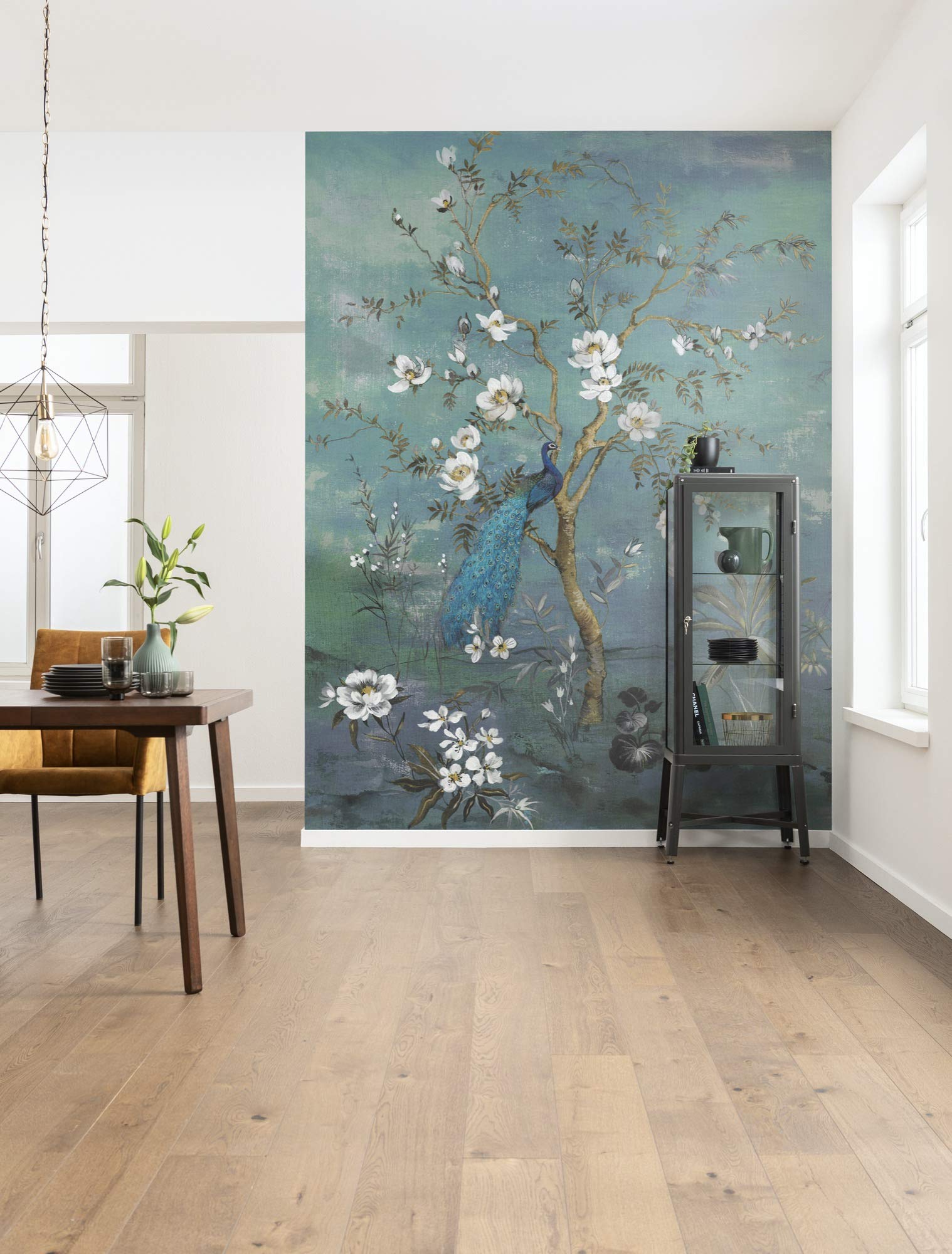 Komar Non-Woven Photo Wallpaper Antheia Peacock Asia Living Room Bedroom Decoration Wallpaper Size: 200 x 280 cm (W x H) 4 Panels Width 50 cm