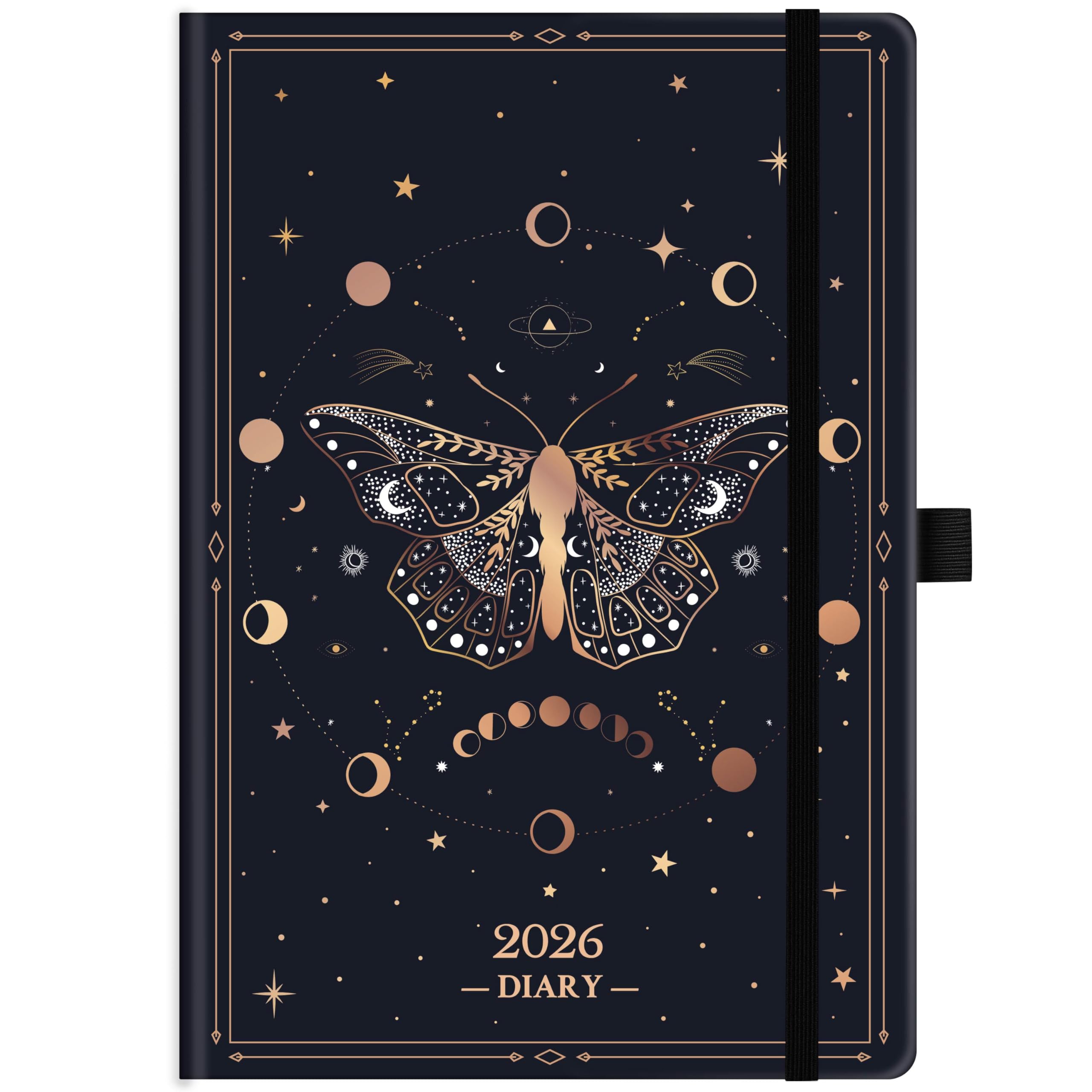 2026 Diary - Diary 2026 a5 Week to View from January to December 2026, 21.5 x15.5 x1.5 cm, Golden Butterfly