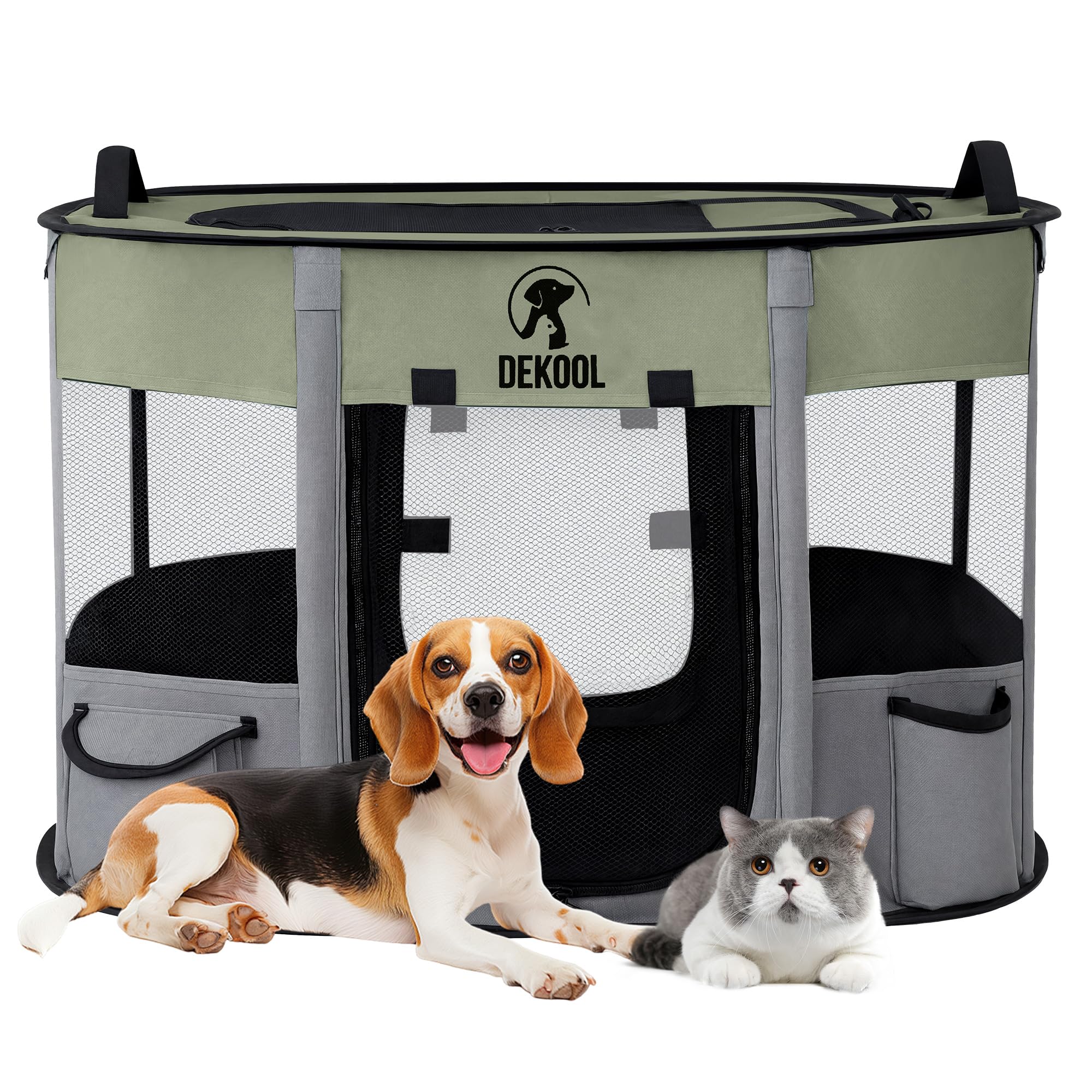 Photo 1 of Foldable Pet Dog Playpen, Portable Dog Crate for Puppies, Cat, Rabbit, Puppy Play Pen for Indoors, Kennel Tent Crate for Indoor Outdoor Travel Camping Use with Carrying Case (Green, S)
