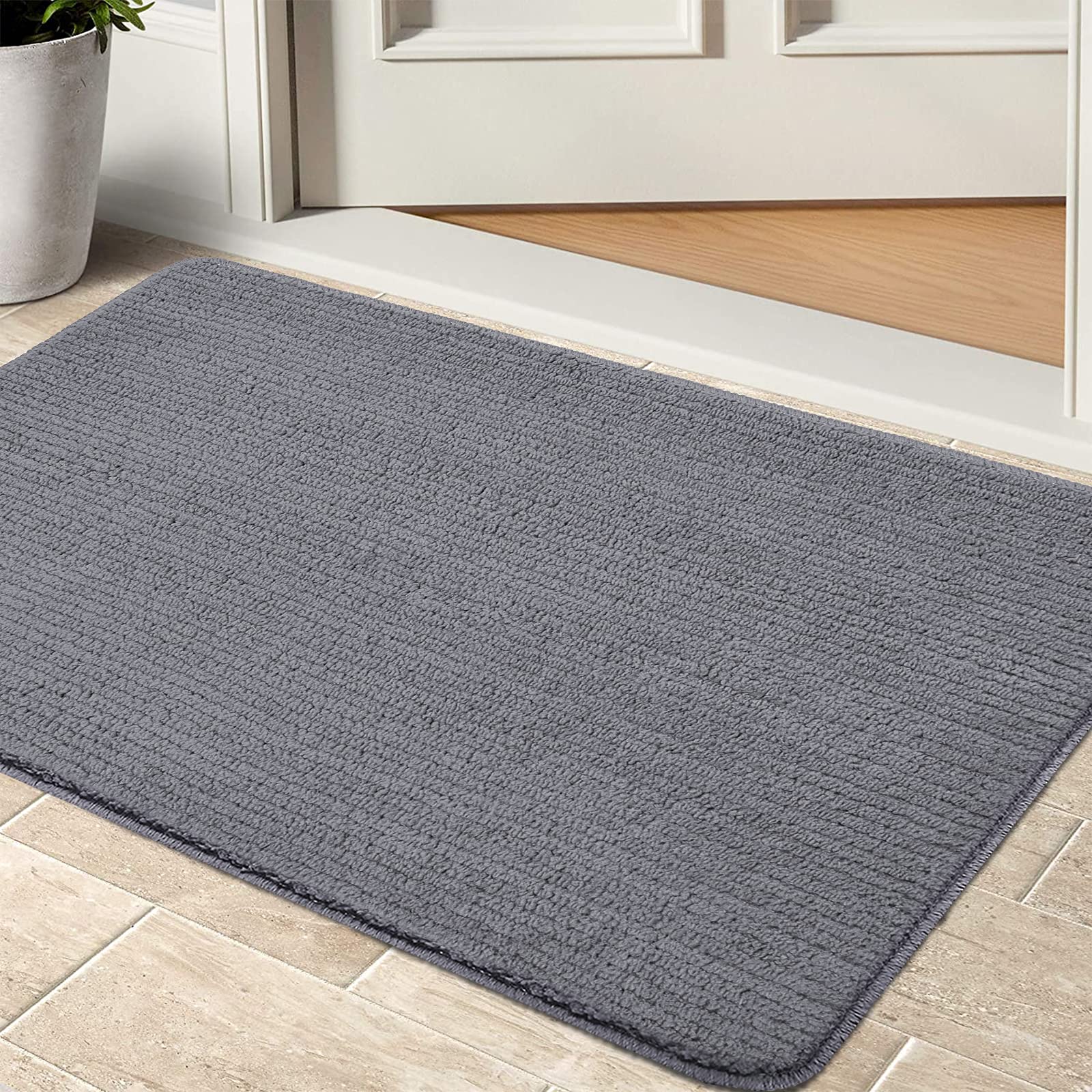 Pauwer 80X120cm Indoor Soft Doormats Non Slip Front Door Mat Barrier Mat Low Profile Entrance Rug Washable Floor Mat Mud Dirt Trapper Mats Shoes Scraper,Grey